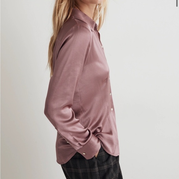 Madewell Darted Button-Up Shirt in Satin Woodrose pink size 00 NWT NN947 - Picture 3 of 14